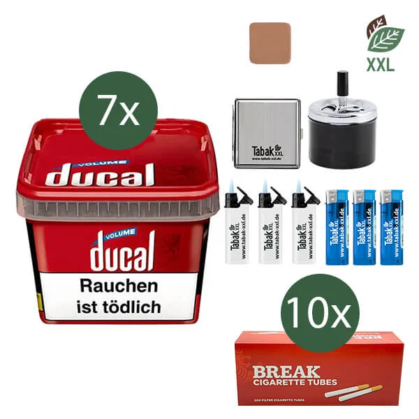 Ducal Volumentabak Red 7 x Eimer mit 2000 Filterhülsen und Etui