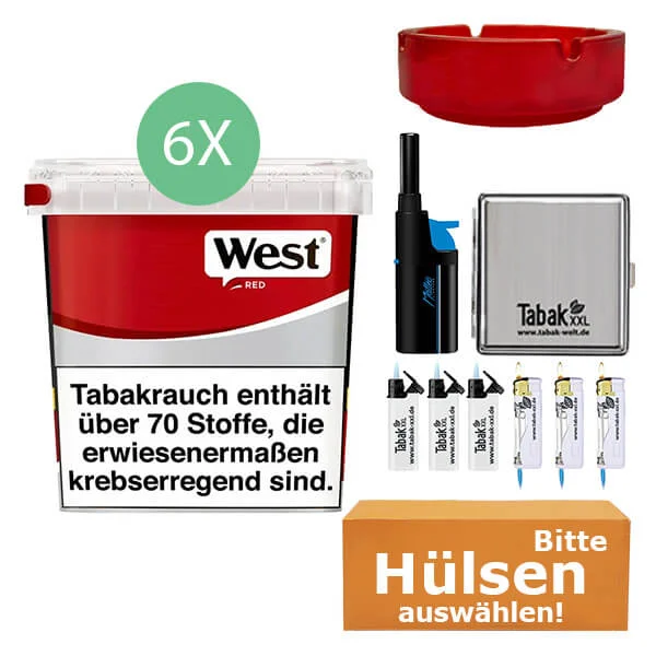 West Tabak Red 6 x Giga Box mit wählbaren Filterhülsen und Etui West Tabak Red 6 x Giga Box mit wählbaren Filterhülsen und Etui