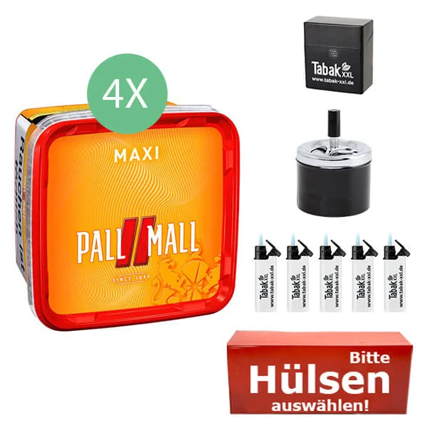 Pall Mall Tabak 4 x Maxi Box mit wählbaren Hülsen und Etui Pall Mall Tabak 4 x Maxi Box mit wählbaren Hülsen und Etui