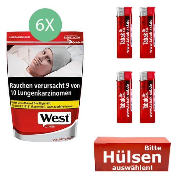 West Tabak Red L Beutel mit Hülsen und Red Feuerzeugen