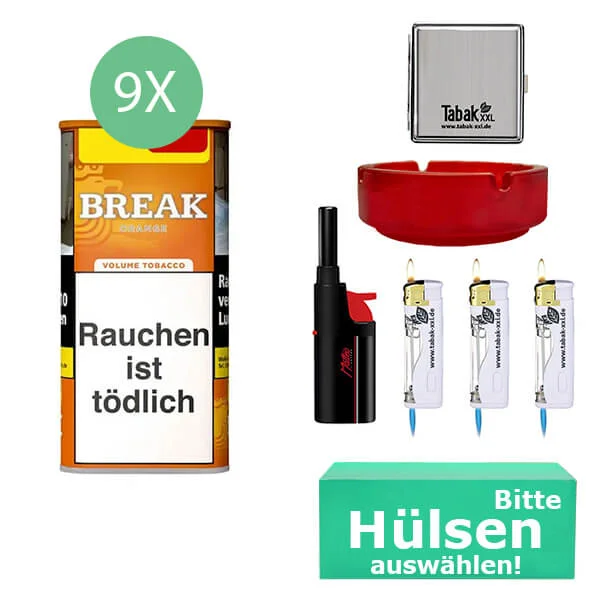 Break Tabak XXL Orange 9 x Dose mit wählbaren Hülsen und Metalletui