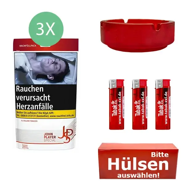 3xjps_tabakbeutel_mit_hulsen_aschenbecher 3 Jps Tabak Beutel mit wählbaren Hülsen