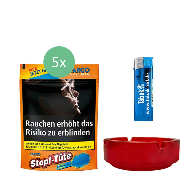 Fargo Tabak 5 x Stopf-Tüte Orange mit Glasaschenbecher Fargo Tabak 5 x Stopf-Tüte Orange mit Glasaschenbecher