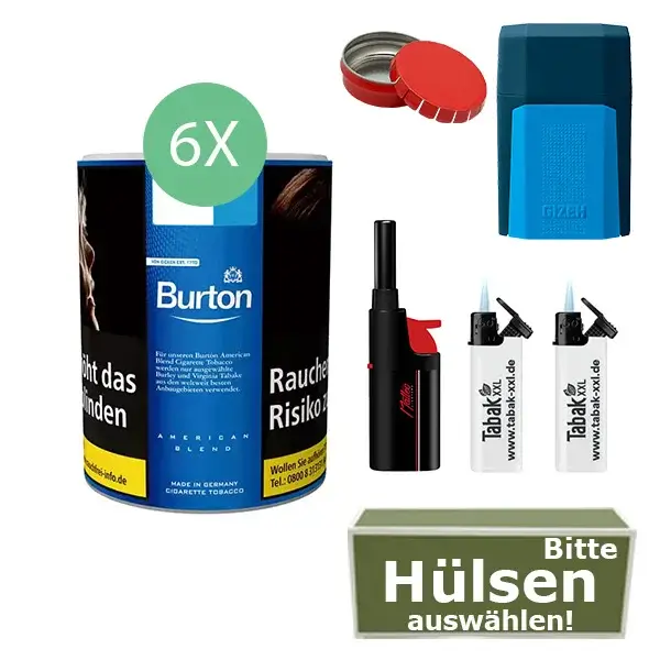Burton Tabak Blue 6 x Dose mit wählbaren Hülsen und Etui Burton Tabak Blue 6 x Dose mit wählbaren Hülsen und Etui
