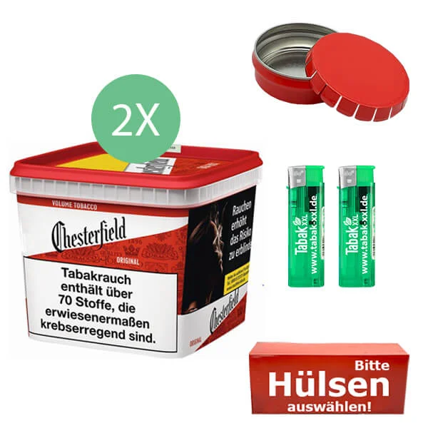 Chesterfield Tabak Red 2 x Giga Box mit wählbaren Hülsen und Mini Aschenbecher Chesterfield Tabak Red 2 x Giga Box mit wählbaren Hülsen und Mini Aschenbecher
