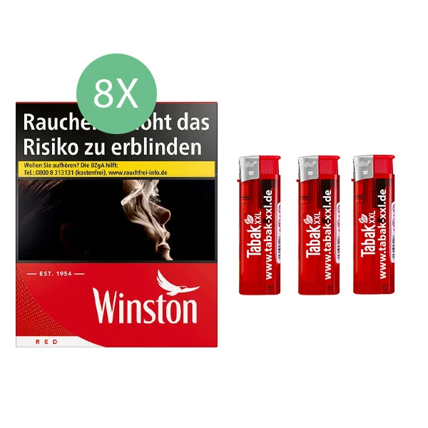 8x Winston Zigaretten Red 5XL 3x Elektro-Feuerzeuge