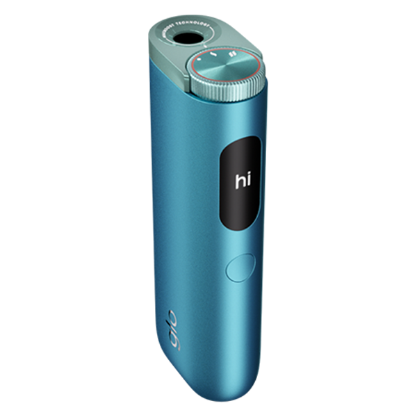 glo_hyper_pro_jade_teal_device_top_plus_sticks Die Glo Hyper Pro in der Farbe Jade Teal von oben im Aktionspack mit Sticks