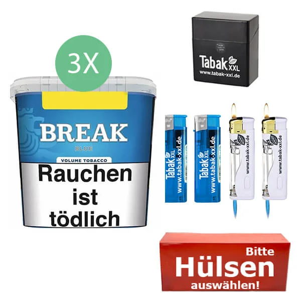 Break Tabak Blue 3 x Giga Box mit wählbaren Hülsen und Etui Break Tabak Blue 3 x Giga Box mit wählbaren Hülsen und Etui