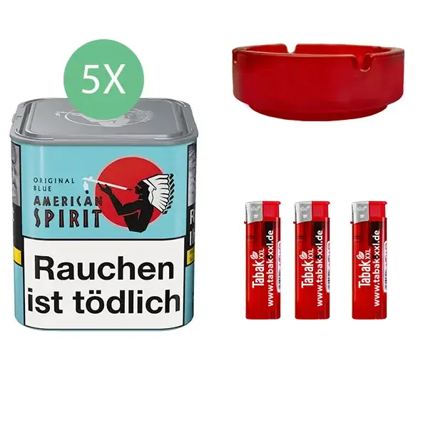 American Spirit Tabak Blue 5 x Dose mit Glasaschenbecher American Spirit Tabak Blue 5 x Dose mit Glasaschenbecher