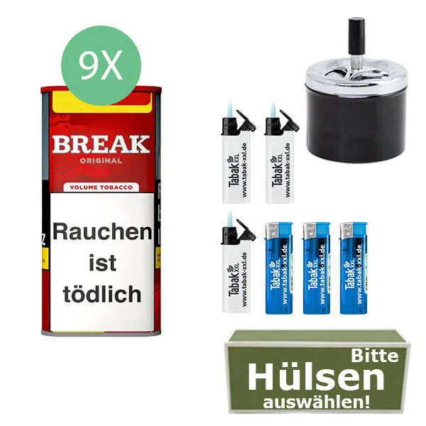 Break Tabak XXL Red 9 x Dose mit wählbaren Hülsen und Drehaschenbecher