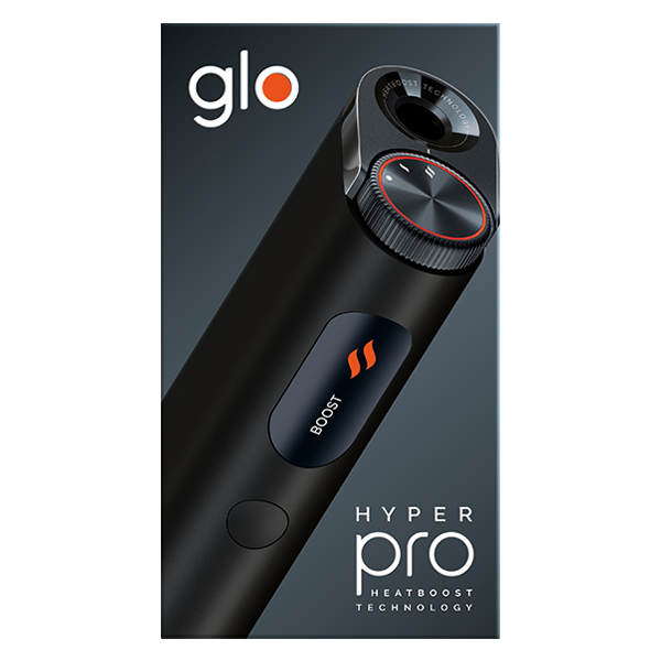 glo_hyper_pro_obsidian_black_devicekit Die Glo Hyper Pro Obsidian Black in der Verpackung von vorne
