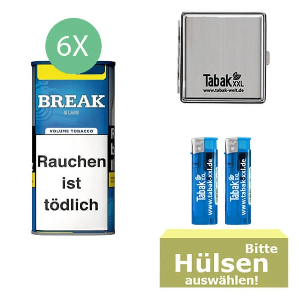 Break Tabak XXL Blue 6 x Dose mit wählbaren Hülsen und Metalletui