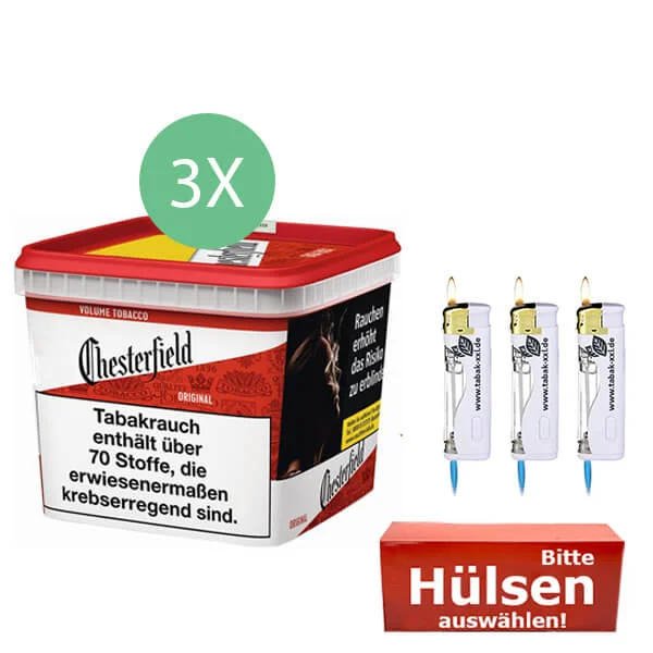 3 x Chesterfield Giga Box Wahlbaren Hülsen LEd Feuerzeugen