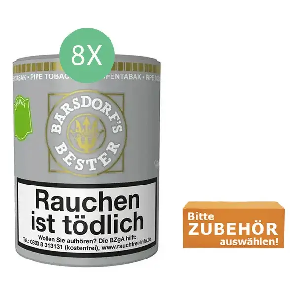 Barsdorf's Bester Virginia Tabak 8 x Dose mit wählbarem Zubehör