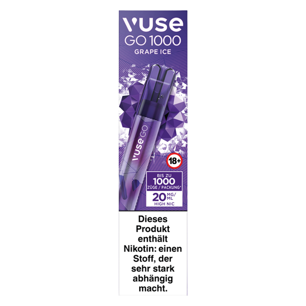 vuse go 1000 grape ice einweg e-zigarette 20 mg frontal