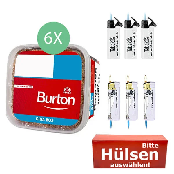 Burton Tabak Red 6 x Giga Box 400g mit wählbaren Filterhülsen Burton Tabak Red 6 x Giga Box 400g mit wählbaren Filterhülsen