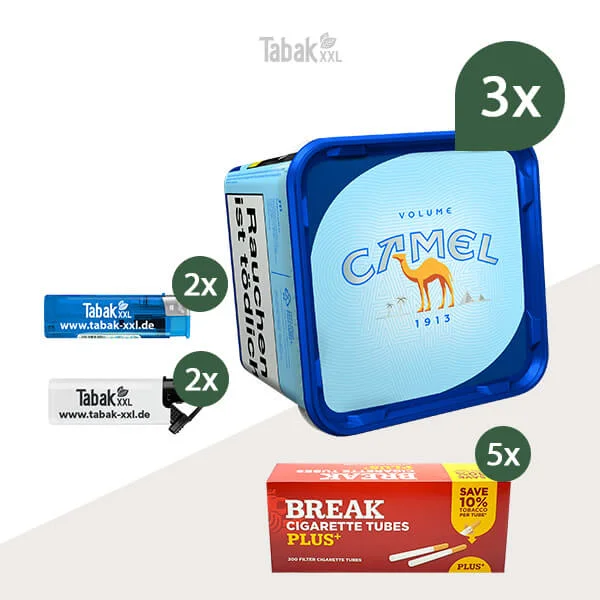 3x Camel Volumentabak Blue Eimer mit 1000 Plus Hülsen