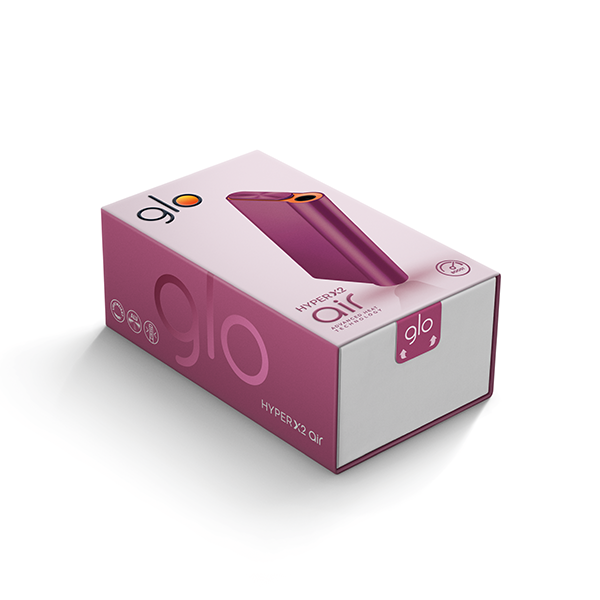 glo_hyper_air_velvet_pink_devicekit_horizontal Die Glo Hyper Air in der Farbe Velvet Pink in der Verpackung von der Seite