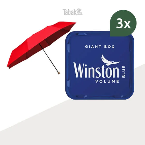 3x Winston Volumentabak Blue Giant Box mit Regenschirm