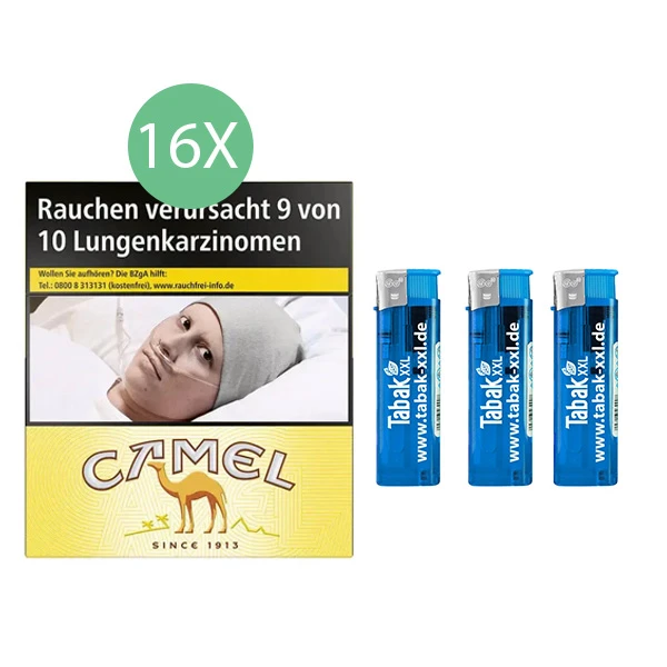 16x camel zigaretten yellow big pack xxl 3x elektro-feuerzeuge