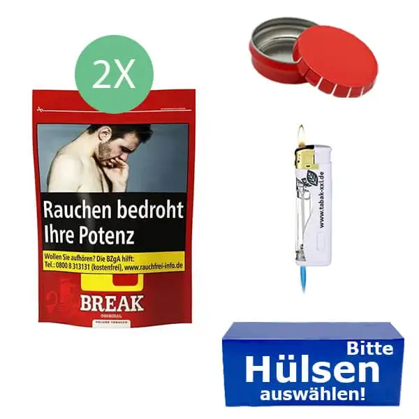 Break Original Volumentabak 2 x Beutel mit wählbaren Filterhülsen und Aschenbecher