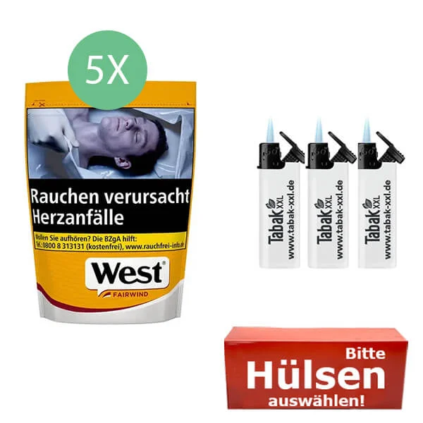 5xwest_yellow_L_hulsen 5 x West Yellow Beutel mit Sturmfeuerzeugen