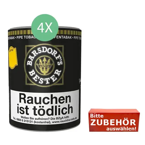 Barsdorf's Bester Yellow Tabak 4 x Dose mit wählbarem Zubehör