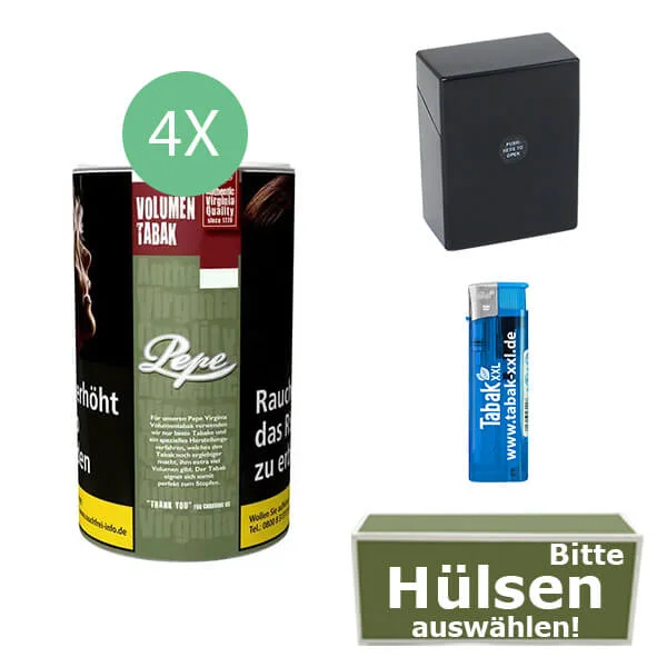 Pepe Tabak Rich Green 4 x Dose XXL mit wählbaren Filterhülsen und Etui Pepe Tabak Rich Green 4 x Dose XXL mit wählbaren Filterhülsen und Etui