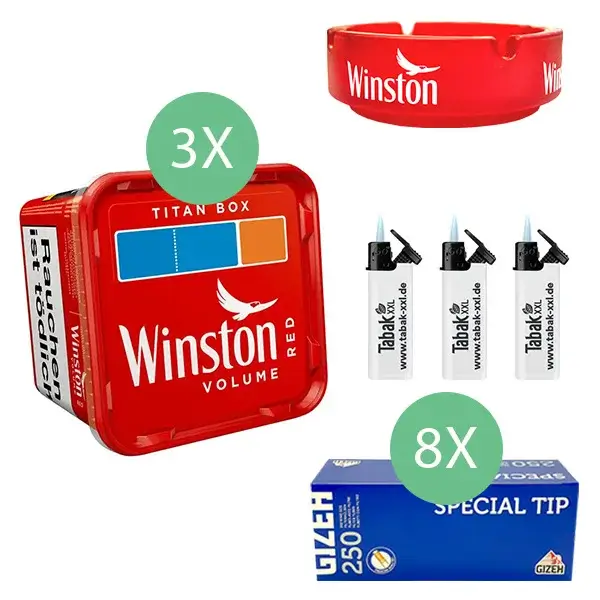 Winston Volumentabak Red 3 x Titan Box mit 2000 Special Size Filterhülsen 