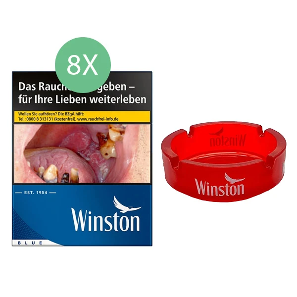 8x Winston Zigaretten Blue 5XL 1x Glasaschenbecher