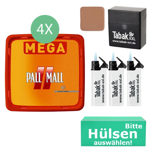 Pall Mall Tabak 4 x Mega Box mit wählbaren Hülsen und Etui Pall Mall Tabak 4 x Mega Box mit wählbaren Hülsen und Etui
