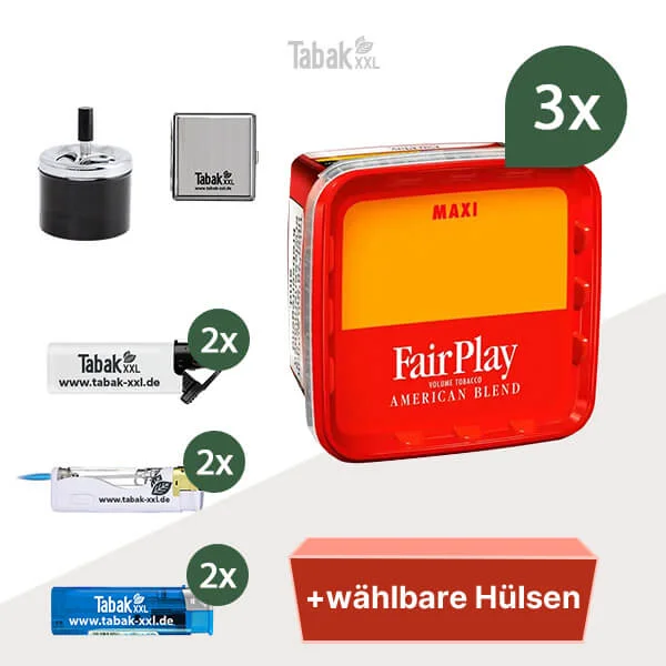 3x FairPlay Volumentabak Max Box mit wählbarem Zubehör und Etui