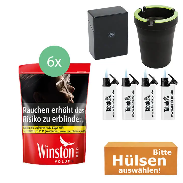 Winston Tabak Red XXXL 6 x Beutel mit wählbaren Hülsen und Aschenbecher Winston Tabak Red XXXL 6 x Beutel mit wählbaren Hülsen und Aschenbecher
