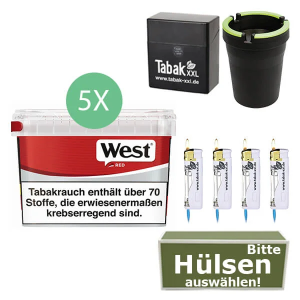 West Tabak Red 5 x Mega Box mit wählbaren Hülsen West Tabak Red 5 x Mega Box mit wählbaren Hülsen