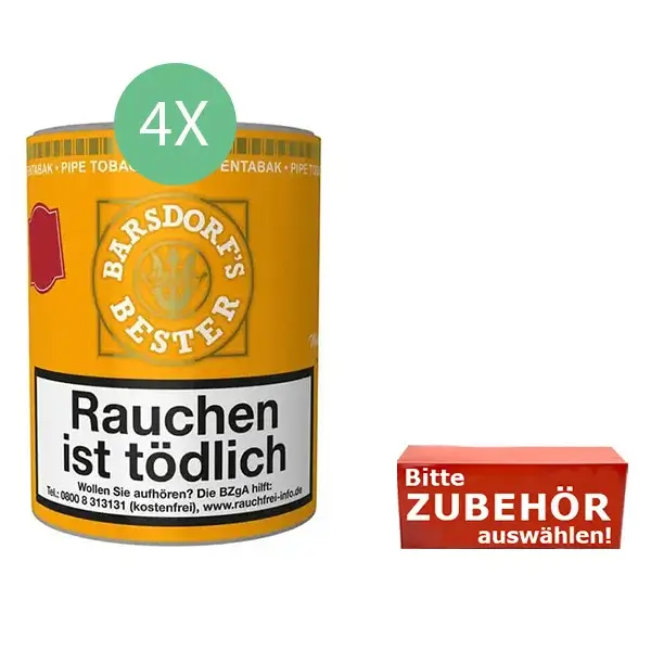 Barsdorf's Bester Mixture Tabak 4 x Dose mit wählbarem Zubehör