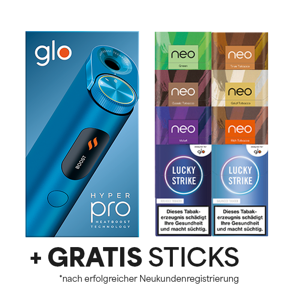 Die Glo Hyper Pro Lapis Blue mit Gratis Sticks nach erfolgreicher Neukundenregistrierung