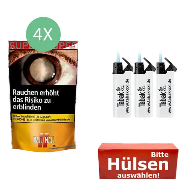 Pall Mall Tabak 4 x Super Beutel mit wählbaren Filterhülsen Pall Mall Tabak 4 x Super Beutel mit wählbaren Filterhülsen