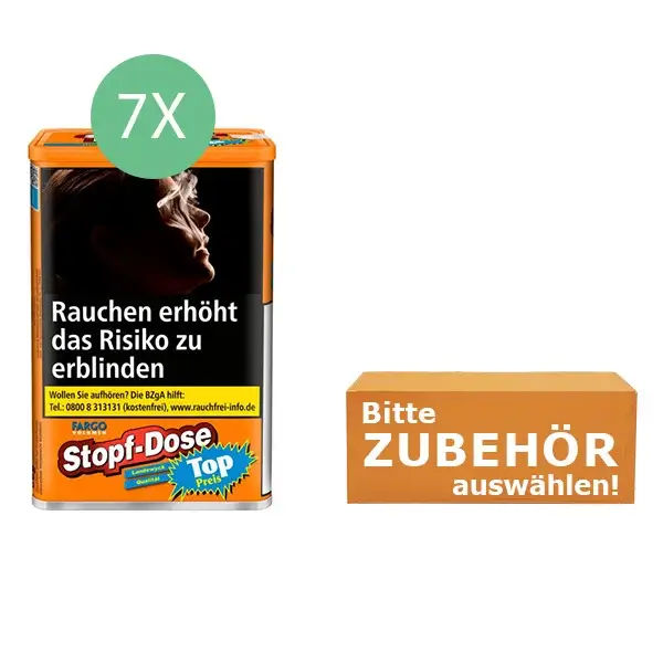 Fargo Volumentabak 7 x Stopf-Dose Orange mit wählbarem Zubehör