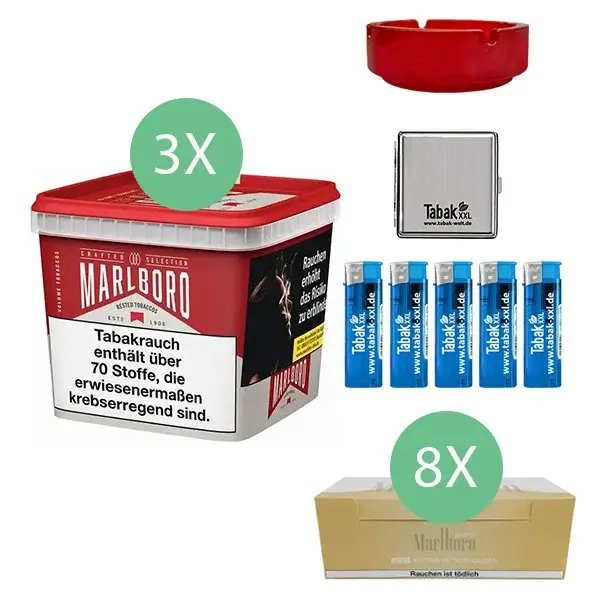 Marlboro Tabak 3 x Mega Box mit 2000 Extra Size Filterhülsen 