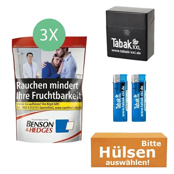 Benson & Hedges Tabak 3 x Beutel mit wählbaren Hülsen und Etui Benson & Hedges Tabak 3 x Beutel mit wählbaren Hülsen und Etui