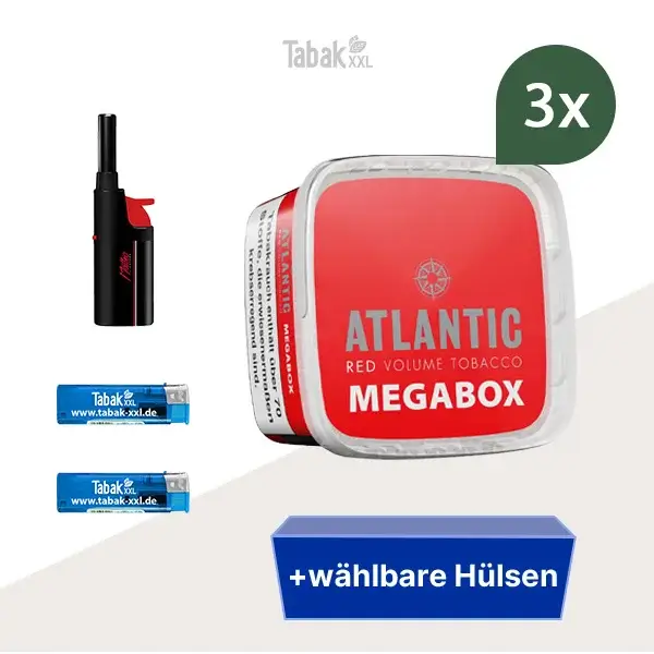 3x Atlantic Volumentabak Red Megabox mit wählbaren Hülsen