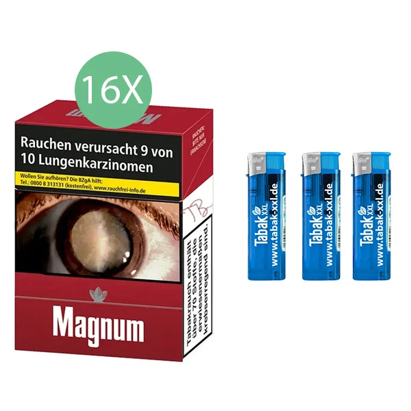 16x Magnum Zigaretten Red Maxi + 3x Elektro-Feuerzeuge 16x Magnum Zigaretten Red Maxi + 3x Elektro-Feuerzeuge