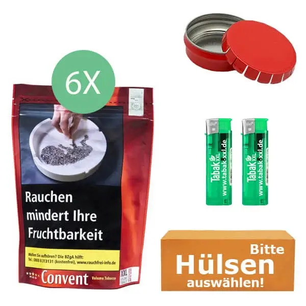 Convent Tabak Red 6 x Beutel mit wählbaren Hülsen und Mini Aschenbecher Convent Tabak Red 6 x Beutel mit wählbaren Hülsen und Mini Aschenbecher