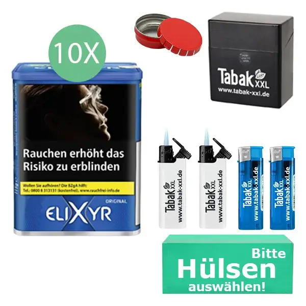 Elixyr Tabak Blue 10 x Dose mit wählbaren Hülsen und Etui Elixyr Tabak Blue 10 x Dose mit wählbaren Hülsen und Etui