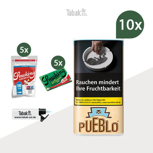 10x Pueblo Feinschnitttabak Classic Pouch mit Smoking Filter und Blättchen