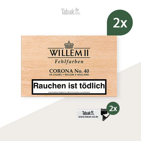 2x Willem II Fehlfarben Zigarren No. 40 Corona Kiste 2x Willem II Fehlfarben Zigarren No. 40 Corona Kiste