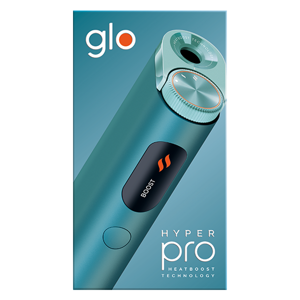 glo_hyper_pro_jade_teal_devicekit Die Glo Hyper Pro Jade Teal in der Verpackung von vorne