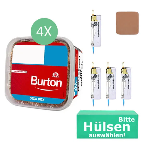 Burton Tabak Red 4 x Giga Box 400g mit wählbaren Hülsen Burton Tabak Red 4 x Giga Box 400g mit wählbaren Hülsen