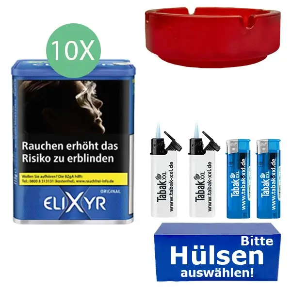 Elixyr Tabak Blue 10 x Dose mit wählbaren Hülsen und Aschenbecher Elixyr Tabak Blue 10 x Dose mit wählbaren Hülsen und Aschenbecher
