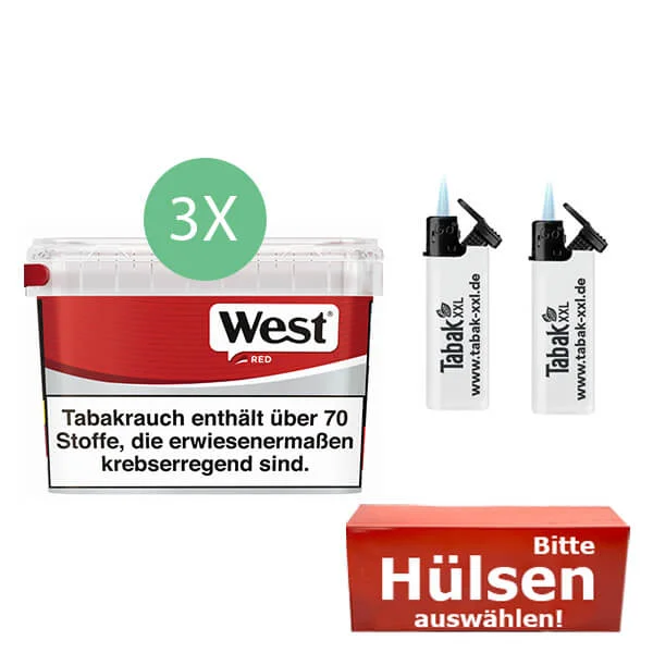 West Tabak Red 3 x Mega Box mit wählbaren Hülsen West Tabak Red 3 x Mega Box mit wählbaren Hülsen
